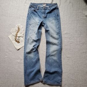 Vintage Y2k faded glory mid rise jeans with embroidered floral design